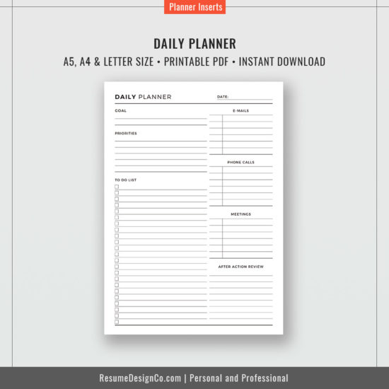 Daily Planner, A4, A5, Letter Size, Filofax A5, Planner PDF, Planner ...