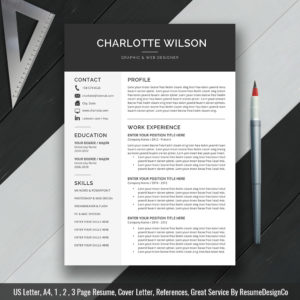 Professional Creative Resume Template, CV Template, Mac and PC, MS Word ...